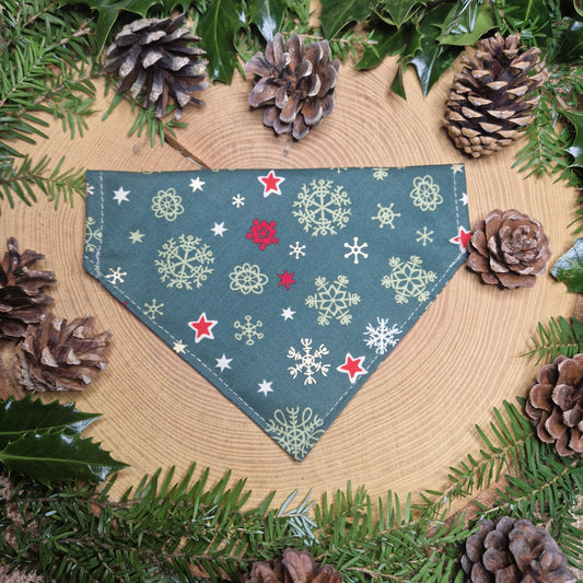 Christmas Bandana - Green Snowflakes